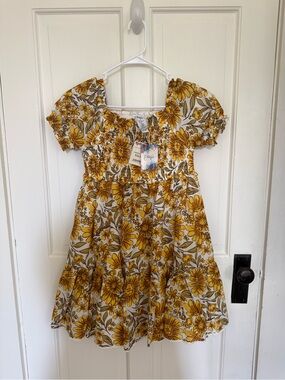 Smocked Yellow Floral Casual Dress for Girls